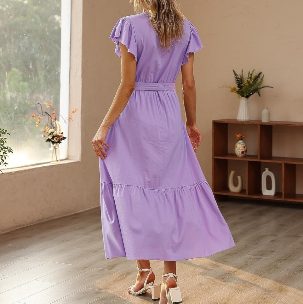 YESNO Casual Wrap V Neck Dress - Picture 2 of 6